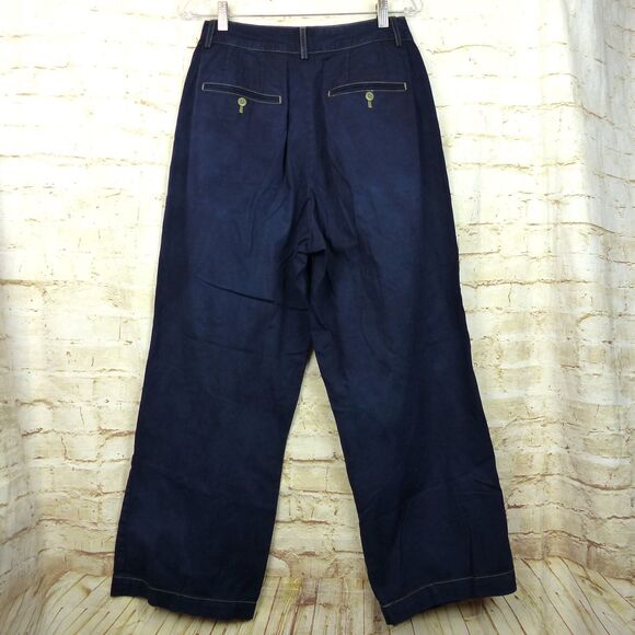 Uniqlo Pants Women 6 Navy Blue High-Waisted Wide Leg Relaxed Fit Chino Preppy - Picture 2 of 13